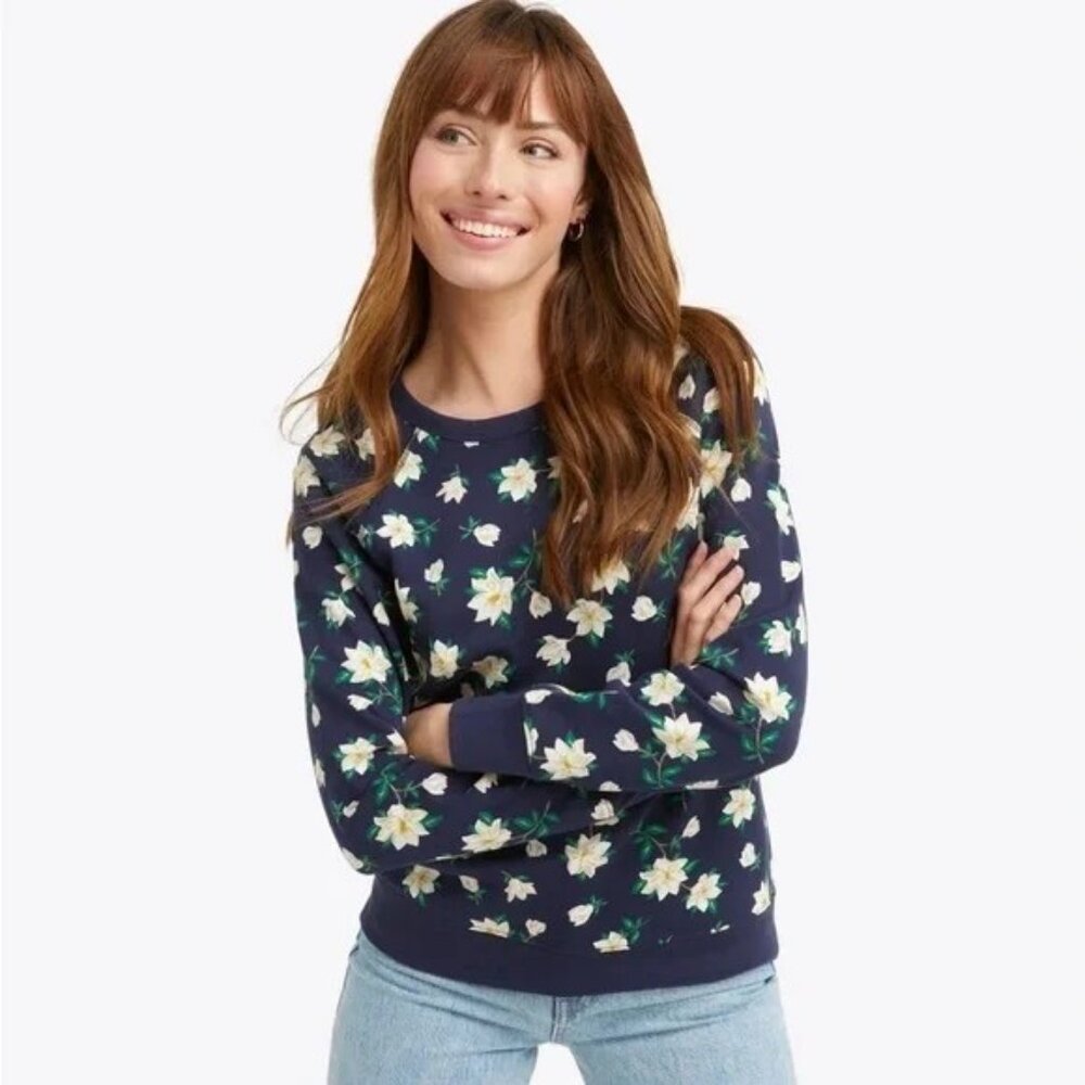 Draper James Natalie Sweatshirt In Navy Blue Magnolia - Size XXL
